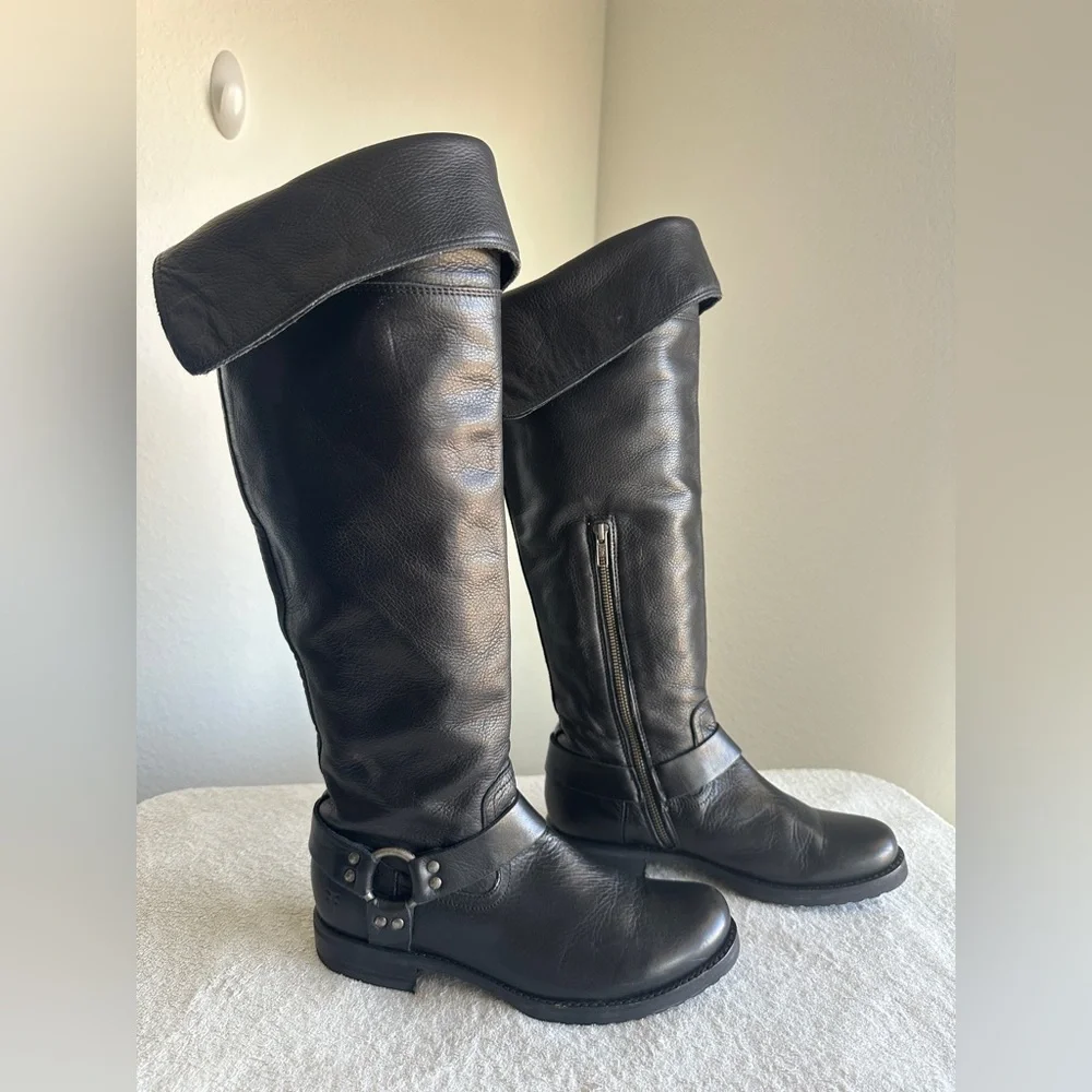 Frye Veronica Harness OTK knee high Boots black tall‎ boots women's 8.5 B New